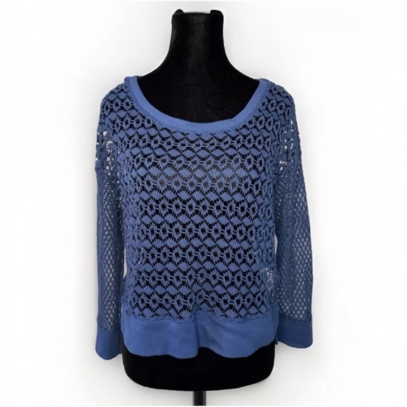 Abercrombie & Fitch Tops - Abercrombie & Fitch Top L Blue Crochet Open Knit Boxy Festival Concert Beach EUC